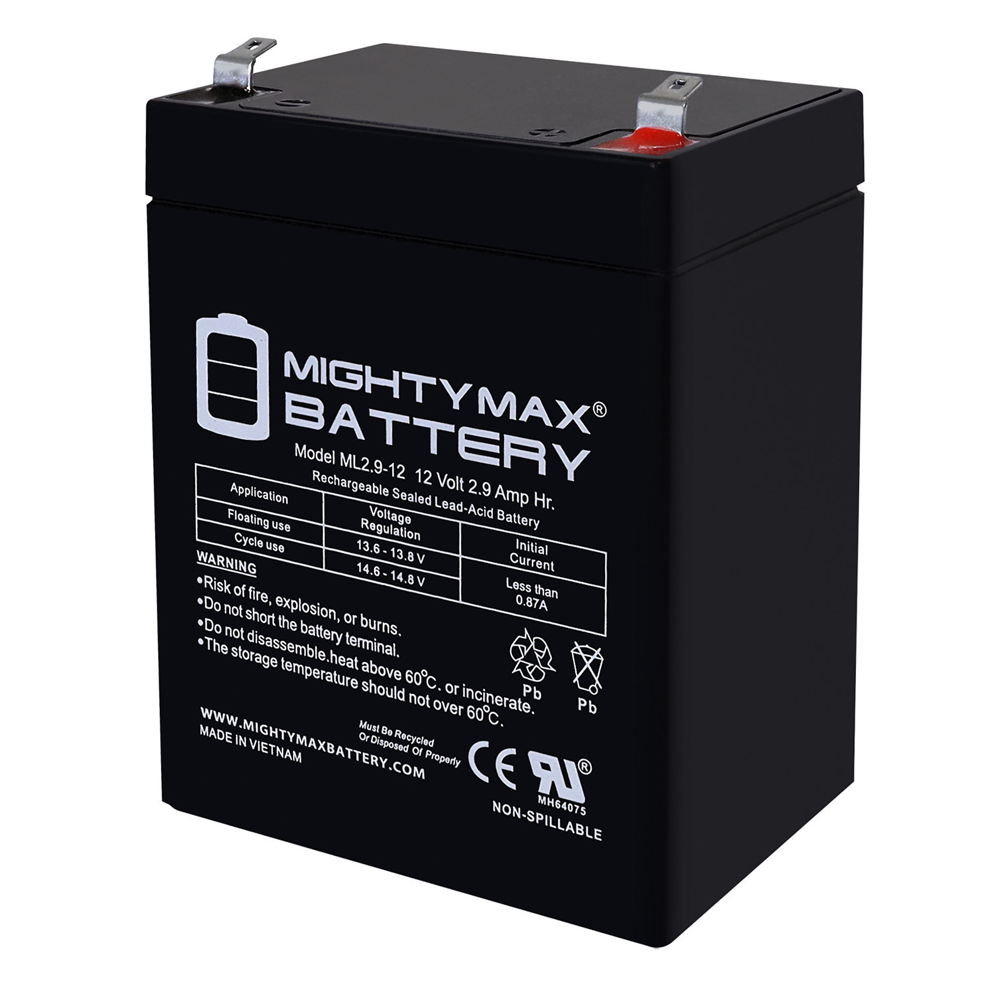 Mighty Max Battery ML2.9-12 Rechargeable SLA AGM Battery — 12 Volt, 2.9Ah, F1 Terminal, 6 Pack, Model# MAX4097971